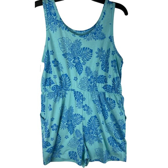 Wonder Nation girls Plus Size L (10-12) Blue Floral Romper - Picture 2 of 10